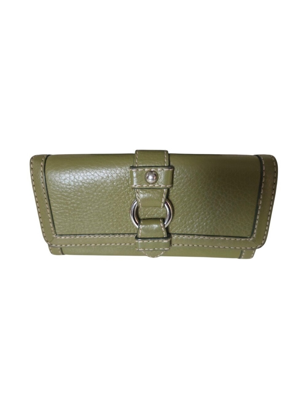 Banana Republic Green Vintage Pebbled Leather Classic Wallet Metal Ring Detail